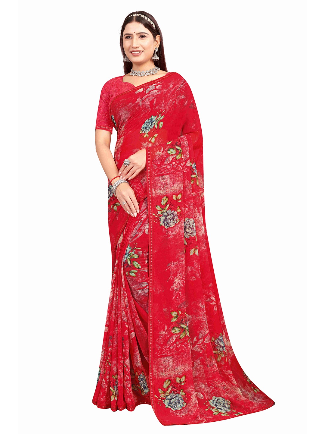 

shree krishna fashion Floral Art Silk Saree, Pink