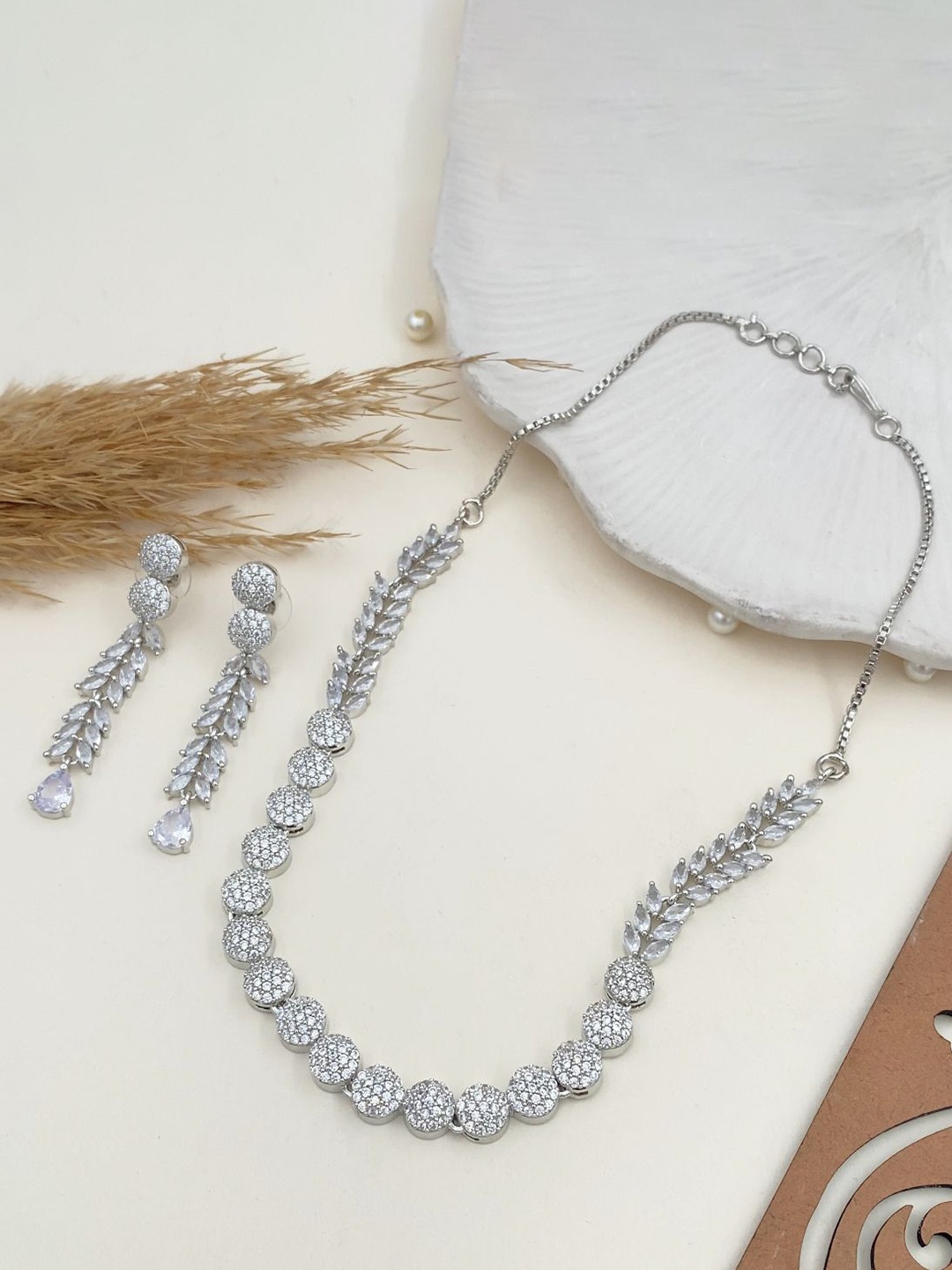 

Rare Bello Sliver Plated American Diamond Studded Jewellery Set, Silver