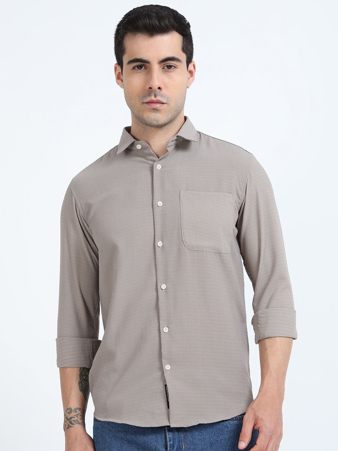 

MYLANA Men Slim Fit Opaque Casual Shirt, Grey