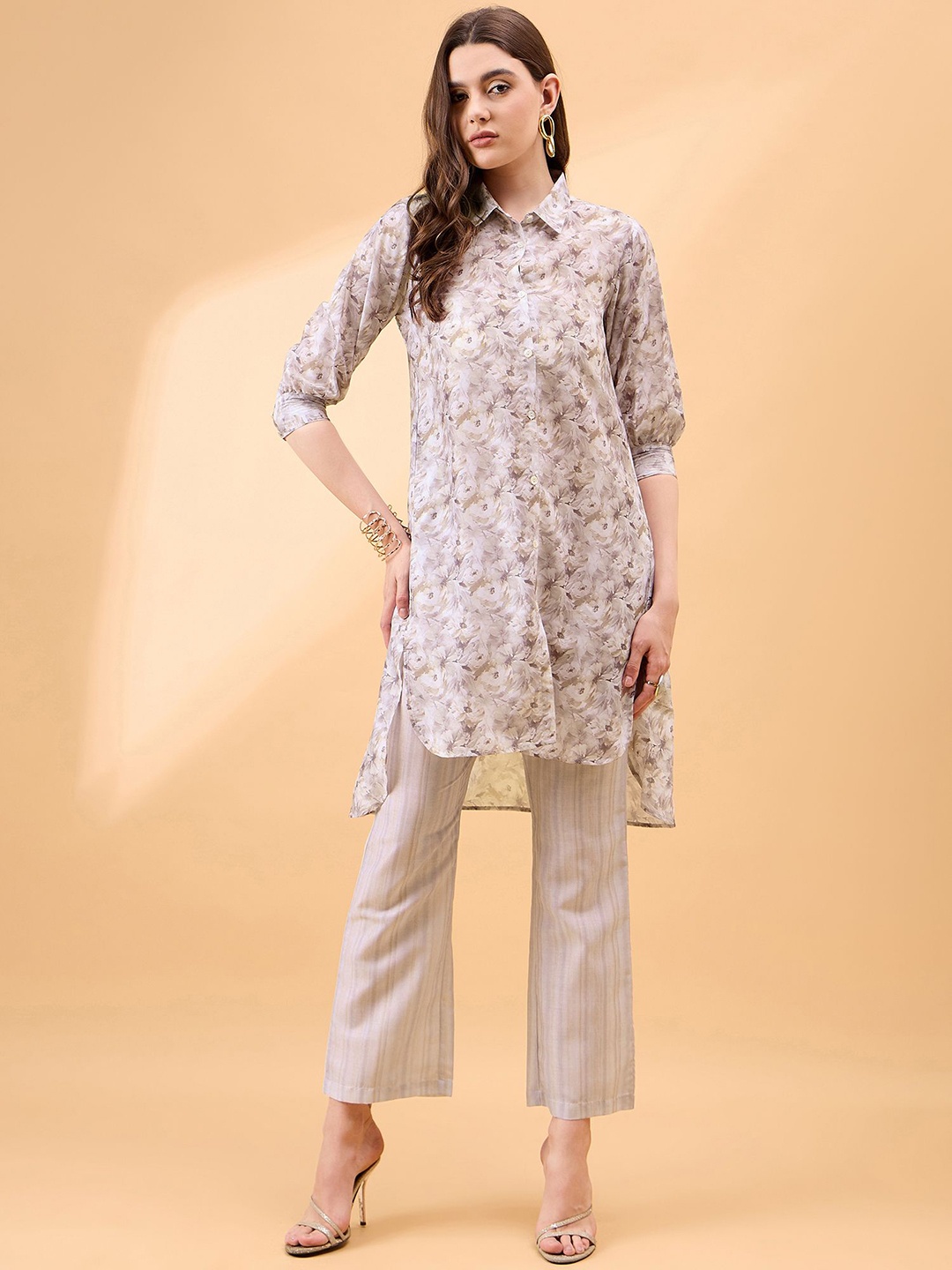 

all about you Printed Shirt Collar Shirt With Trousers Co-Ords Set, Beige