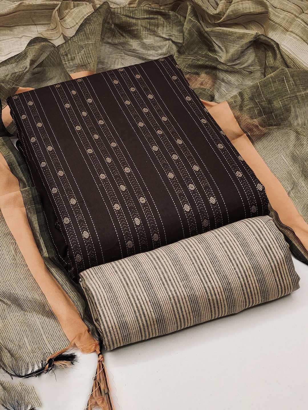 

SHADOW & SAINING Unstitched Dress Material, Brown
