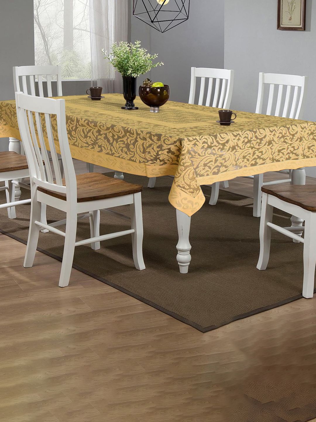 

Kuber Industries Gold-Toned Floral Cotton 6-Seater Table Cover