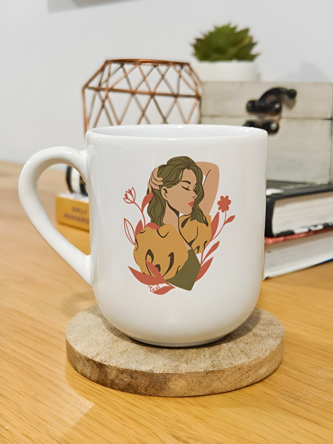 

One Posh Home White & Brown Printed Ceramic Glossy Mugs Set of Cups and Mugs