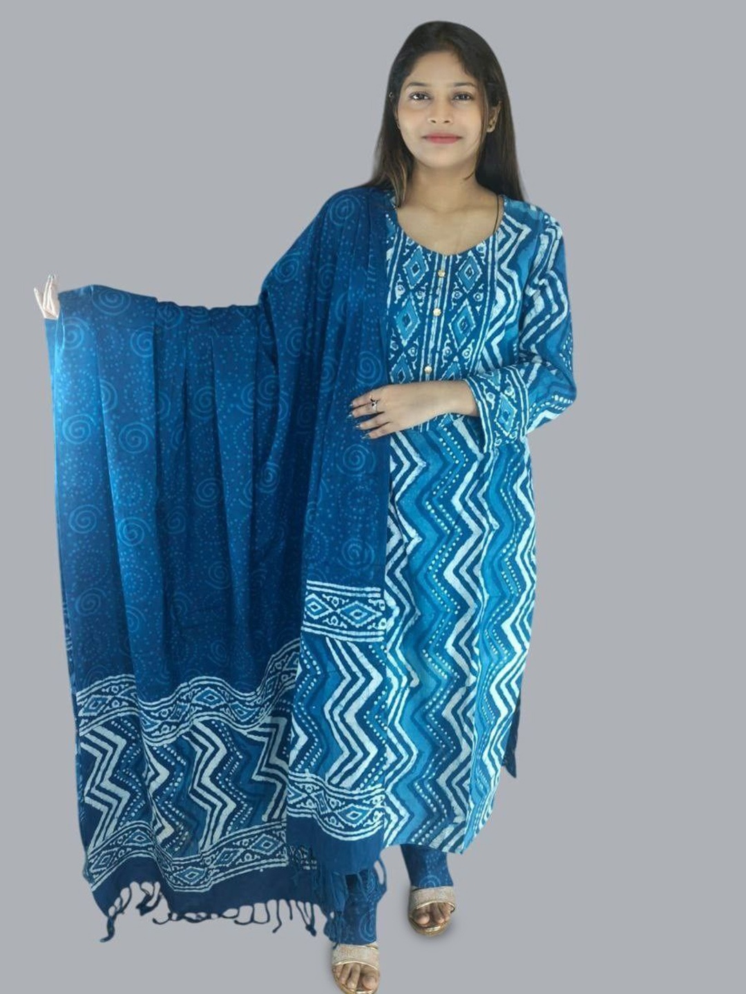

Skinsi Ethnic Motifs Print Kaftan Maxi Dress, Blue