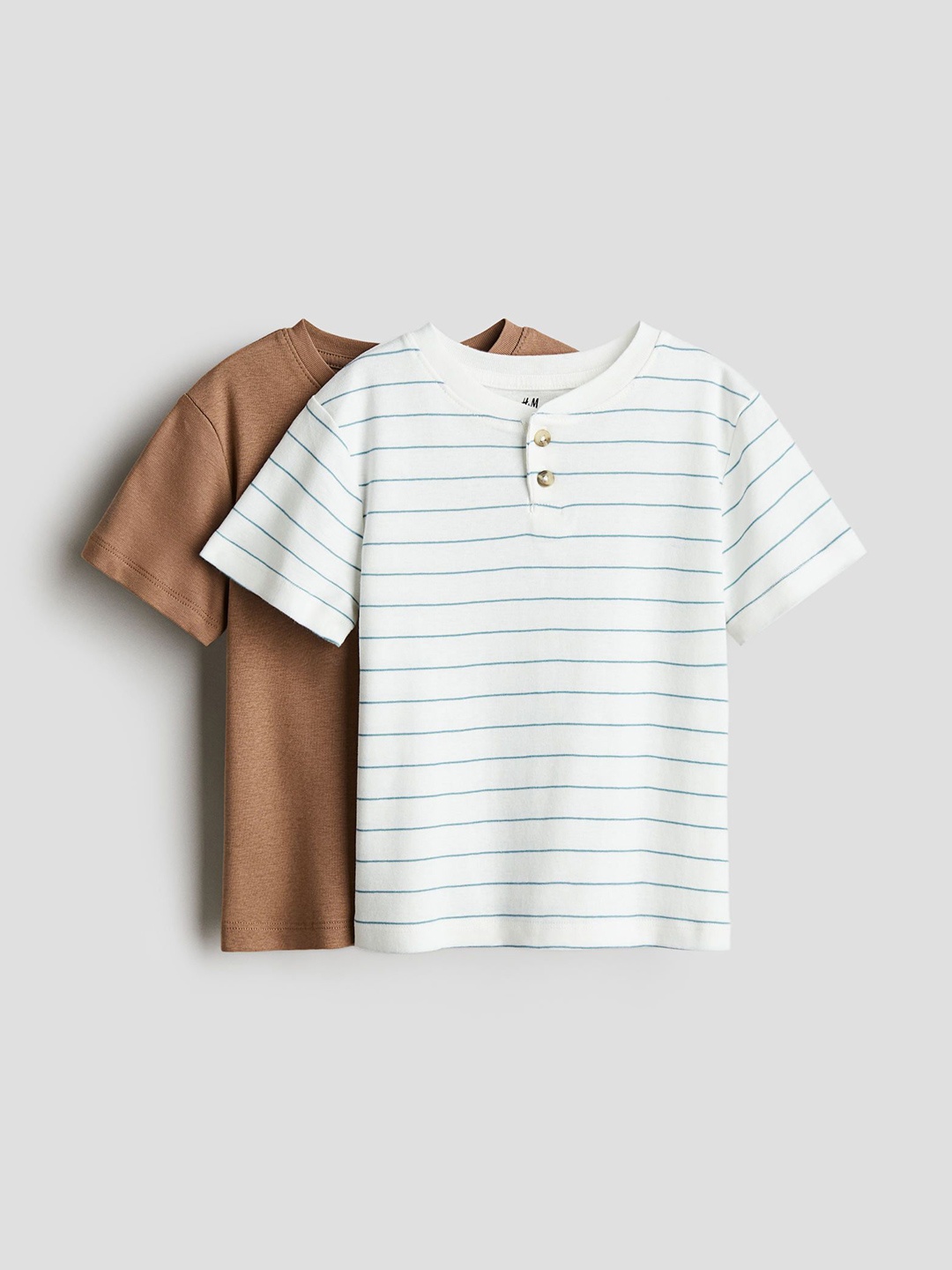 

H&M 2-Pack Henley T-Shirts, Brown