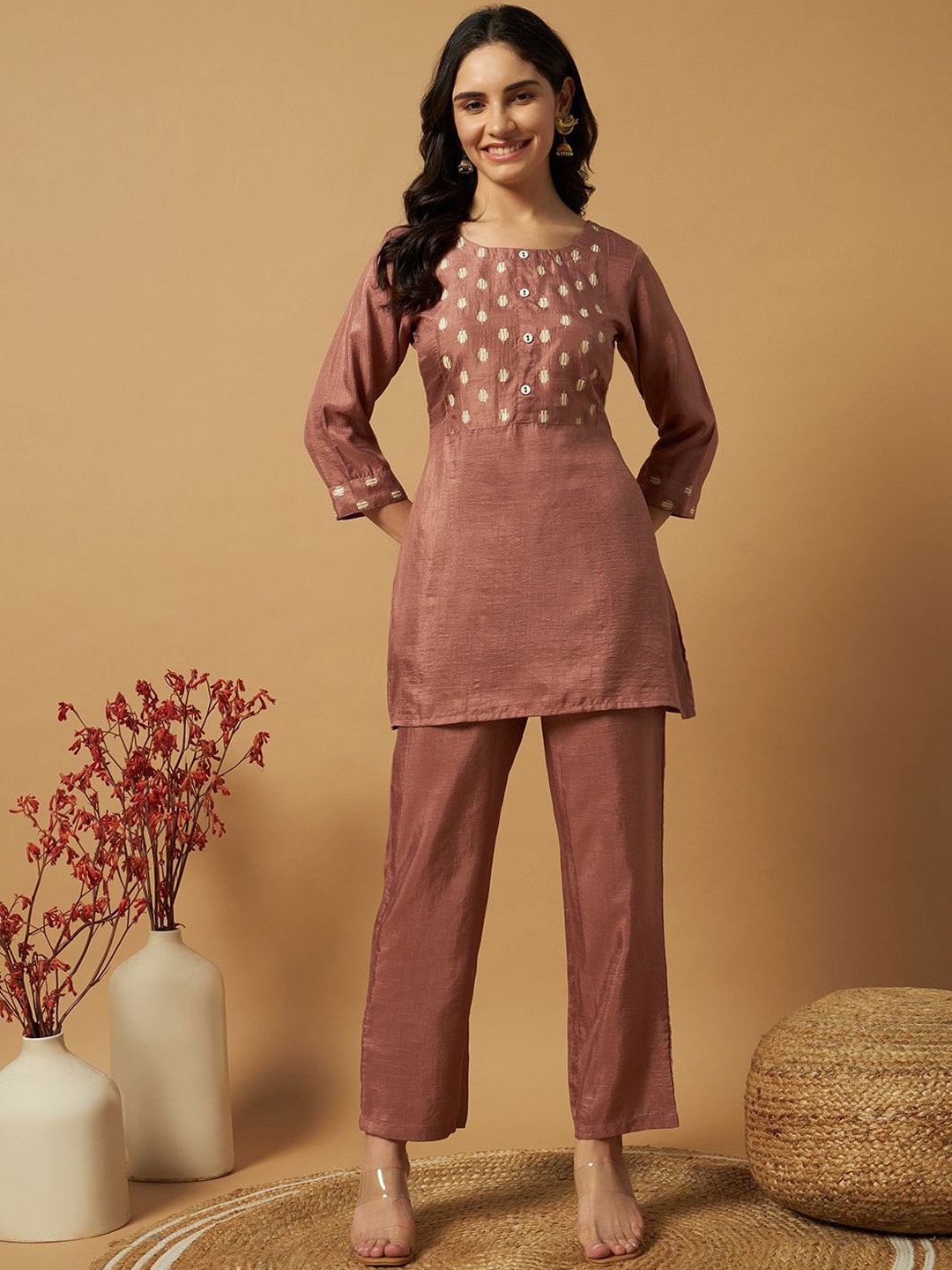 

Sangria Ethnic Kurti With Trouser, Rust