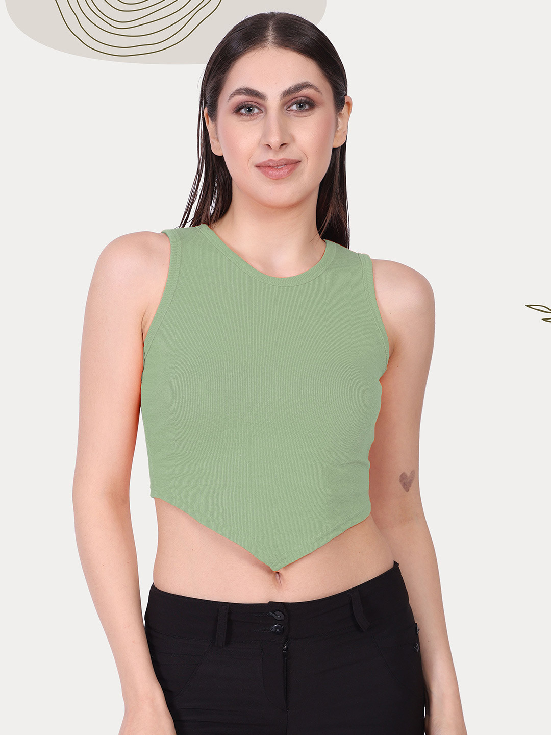 

Mast & Harbour Cotton Crop Top, Green