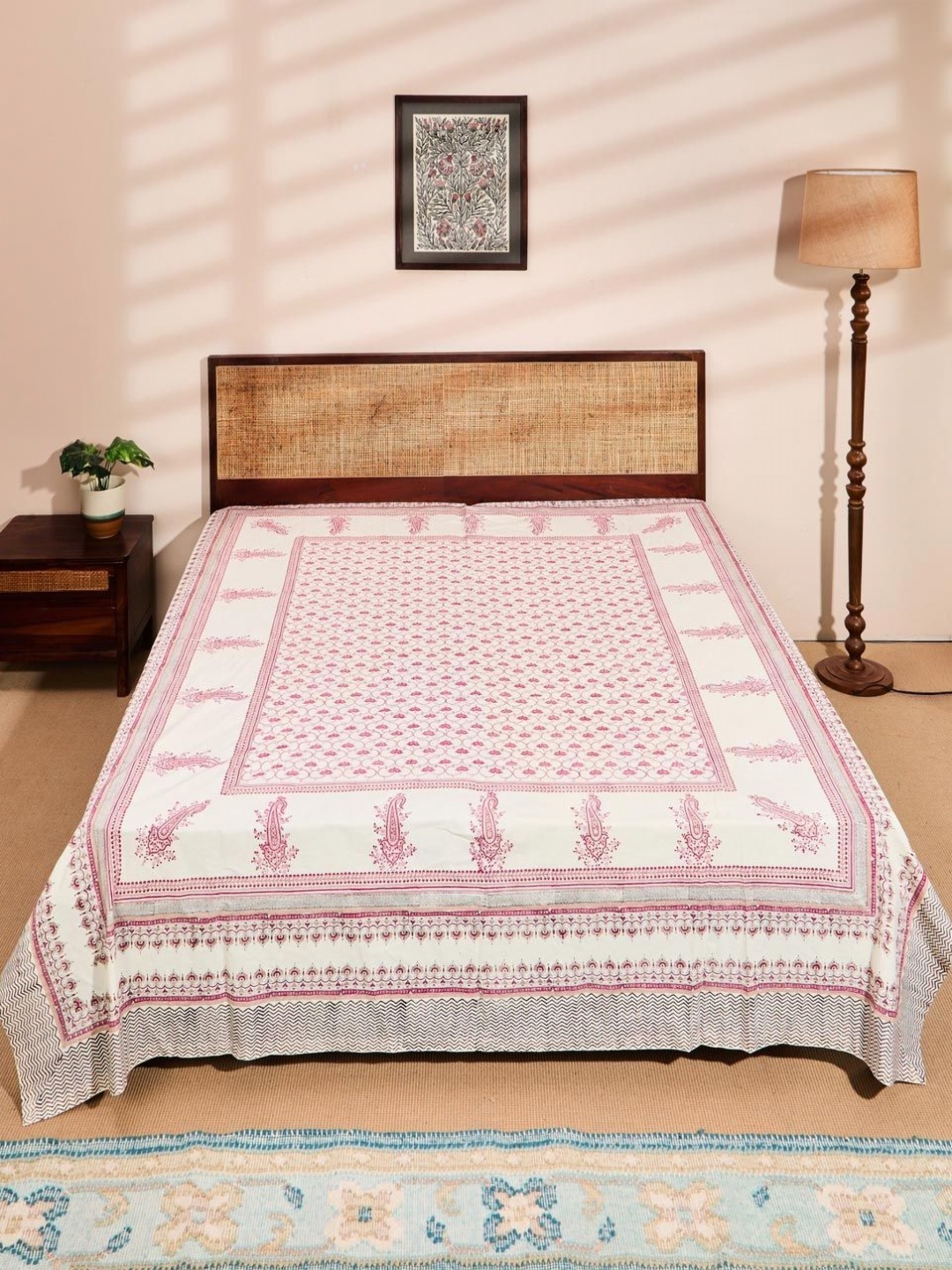 

Fabindia Pink & White Printed Cotton Single Bed Cover