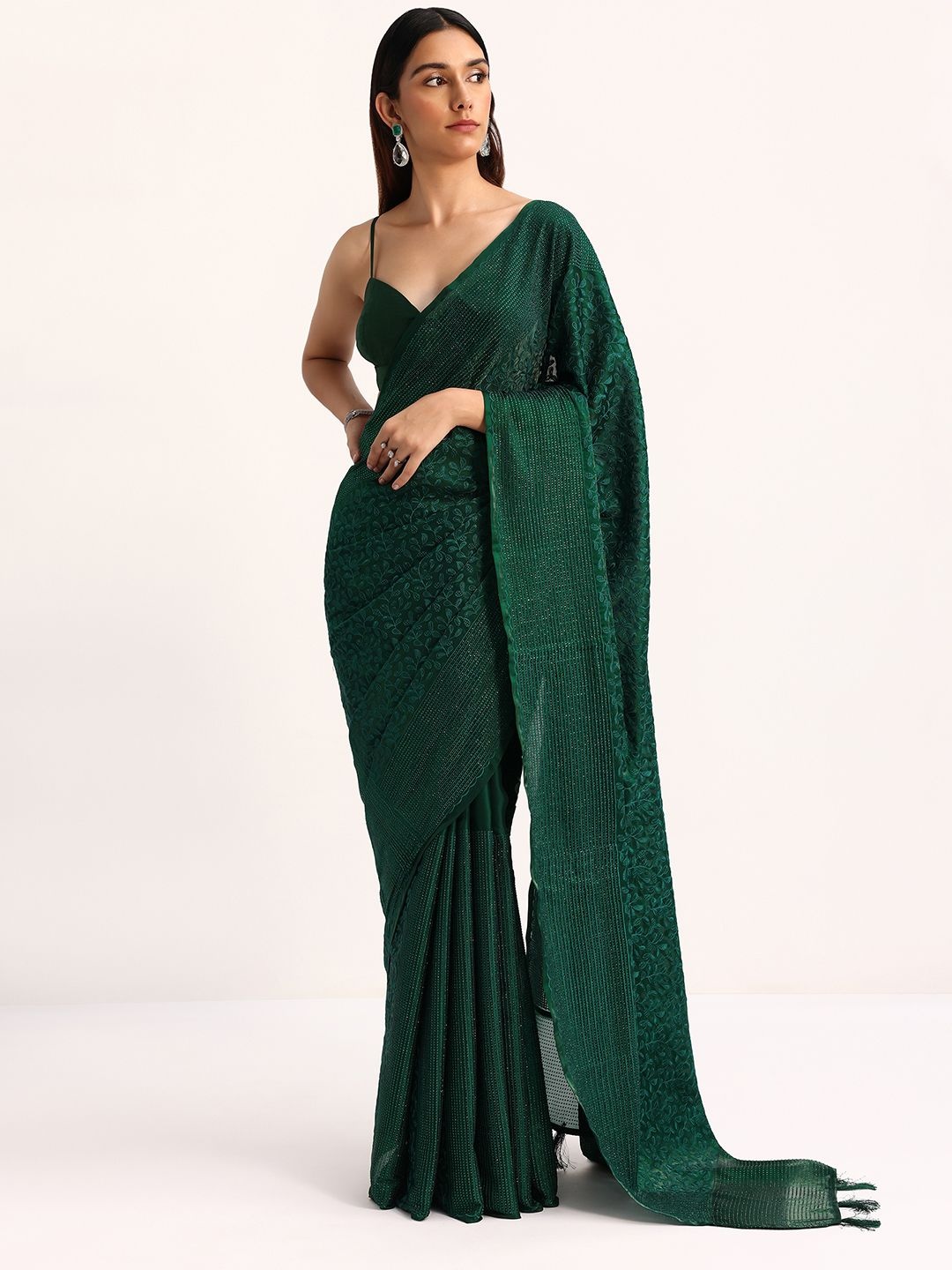 

KALKI Fashion Floral Tissue Ready To Wear Saree, Green