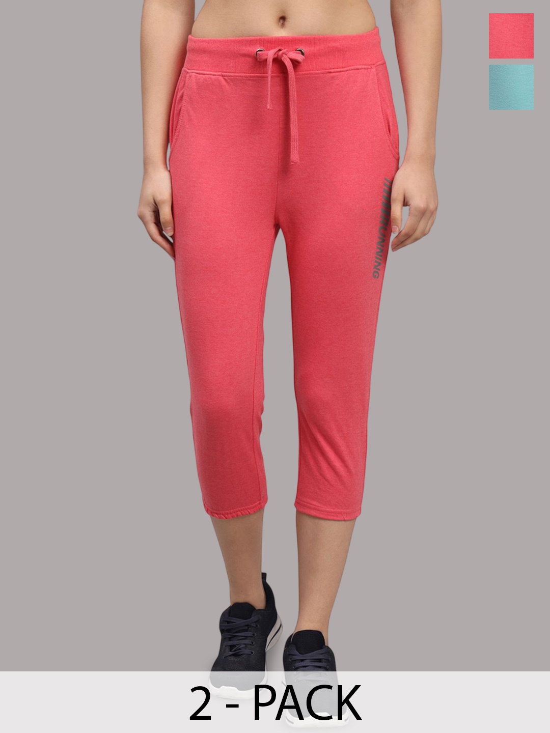 

TRAZO Pack Of 2 Mid-Rise Cotton Capris, Pink