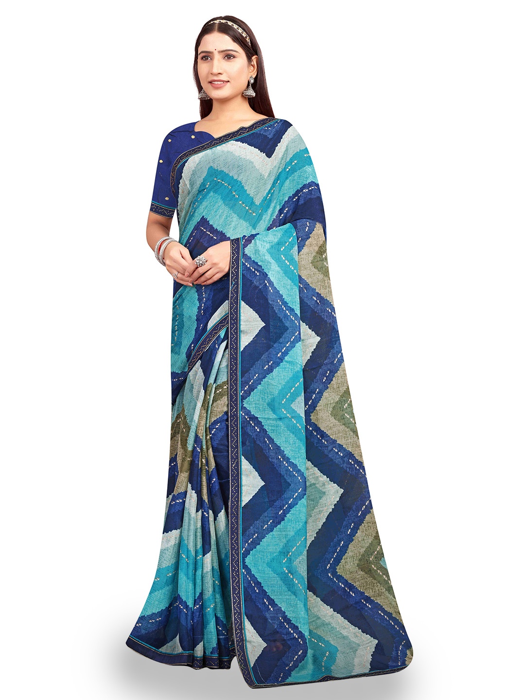 

shree krishna fashion Beads and Stones Art Silk Saree, Navy blue