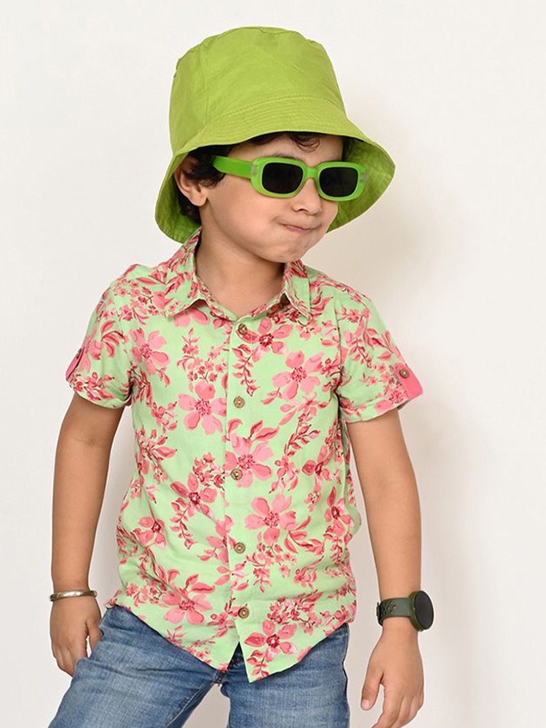 

LIL DRAMA Boys Classic Floral Opaque Printed Casual Shirt, Pink