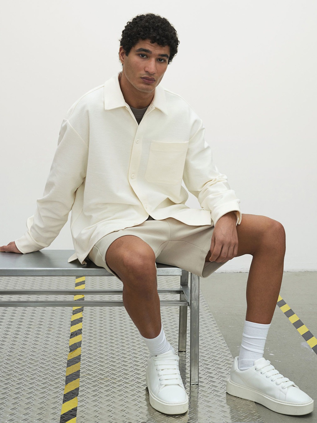 

H&M Loose Fit Brushed Overshirt, White