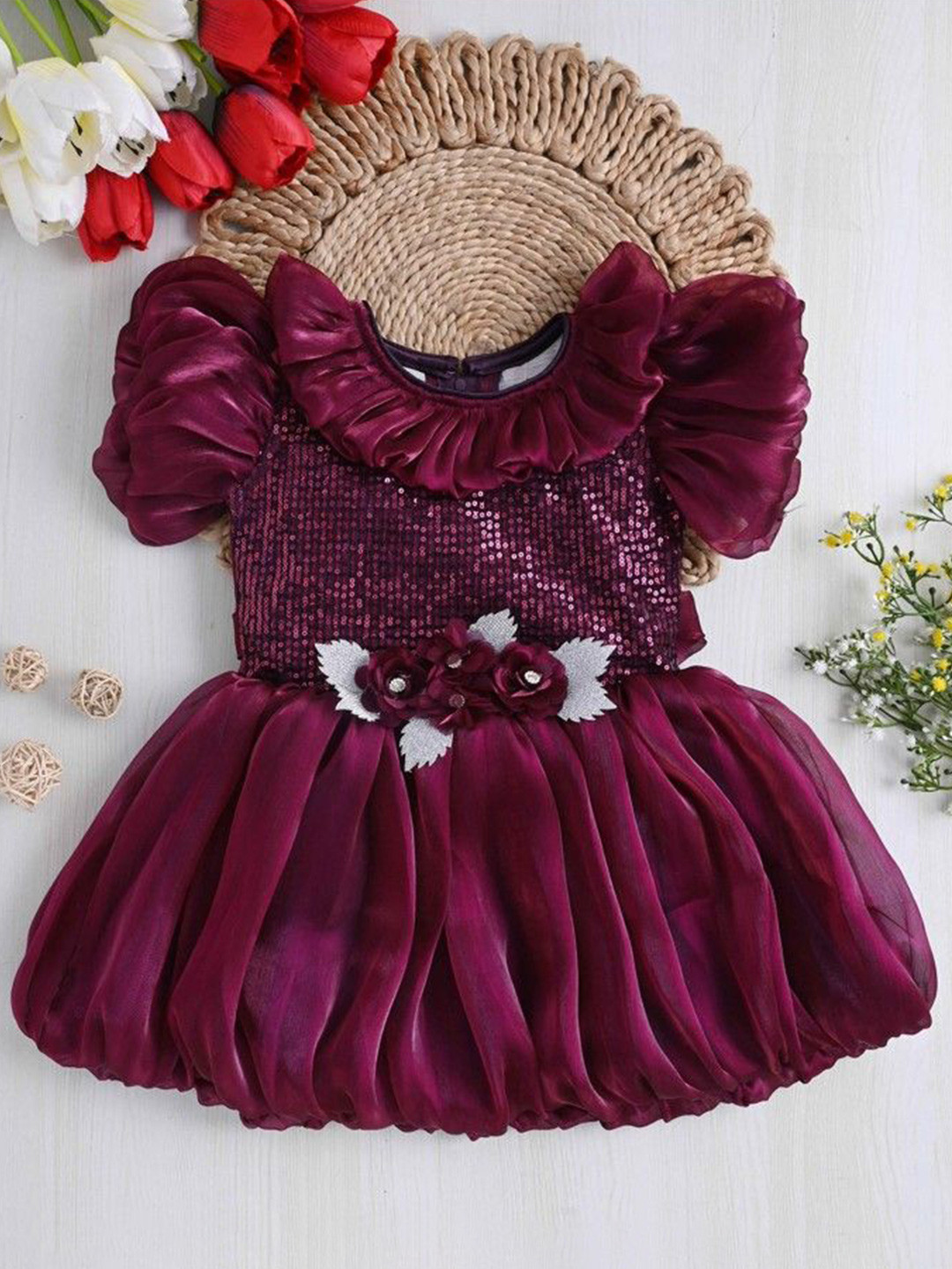 

SARDAR DRESSES Puff Sleeve Satin Balloon Dress, Na