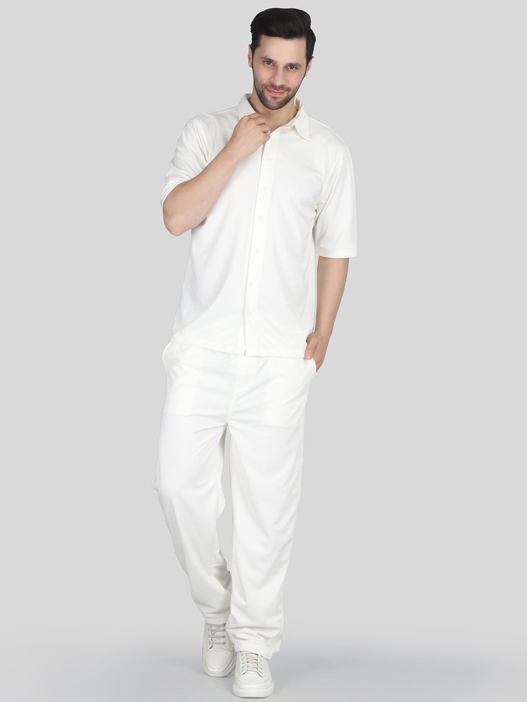 

Raxedo Airport Co-ords Men Co Ord Set - Plain Shirt & Pant, Off white
