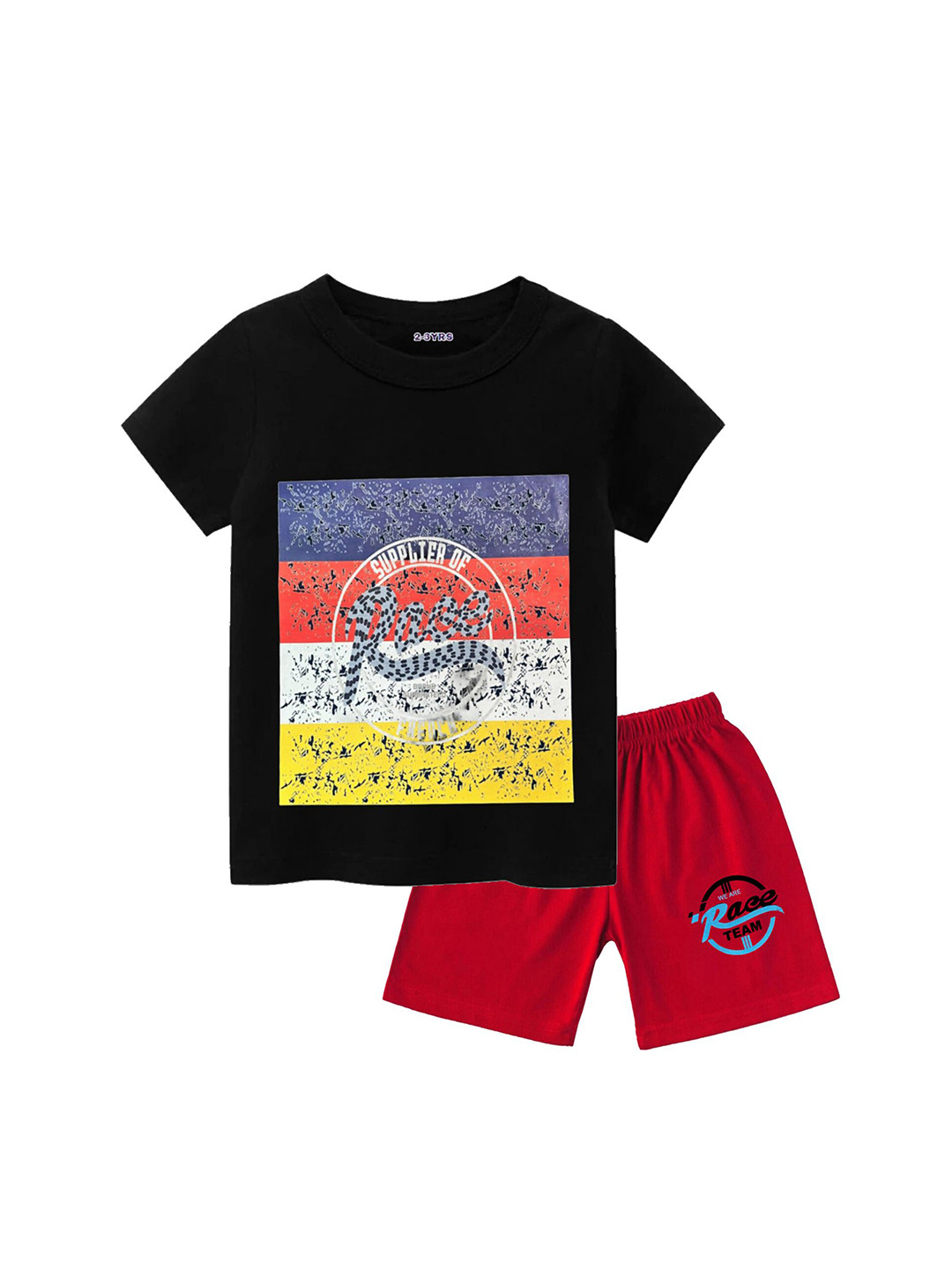 

BAESD Boys Printed T-shirt with Shorts, Black