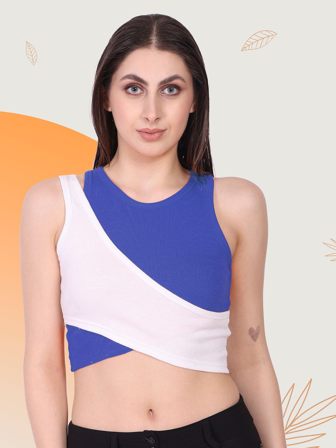 

Mast & Harbour Colourblocked Cotton Top, Blue