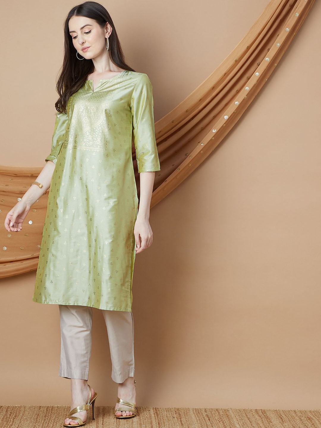 

Melange by Lifestyle Women Embroidered Keyhole Neck Kurta, Grey