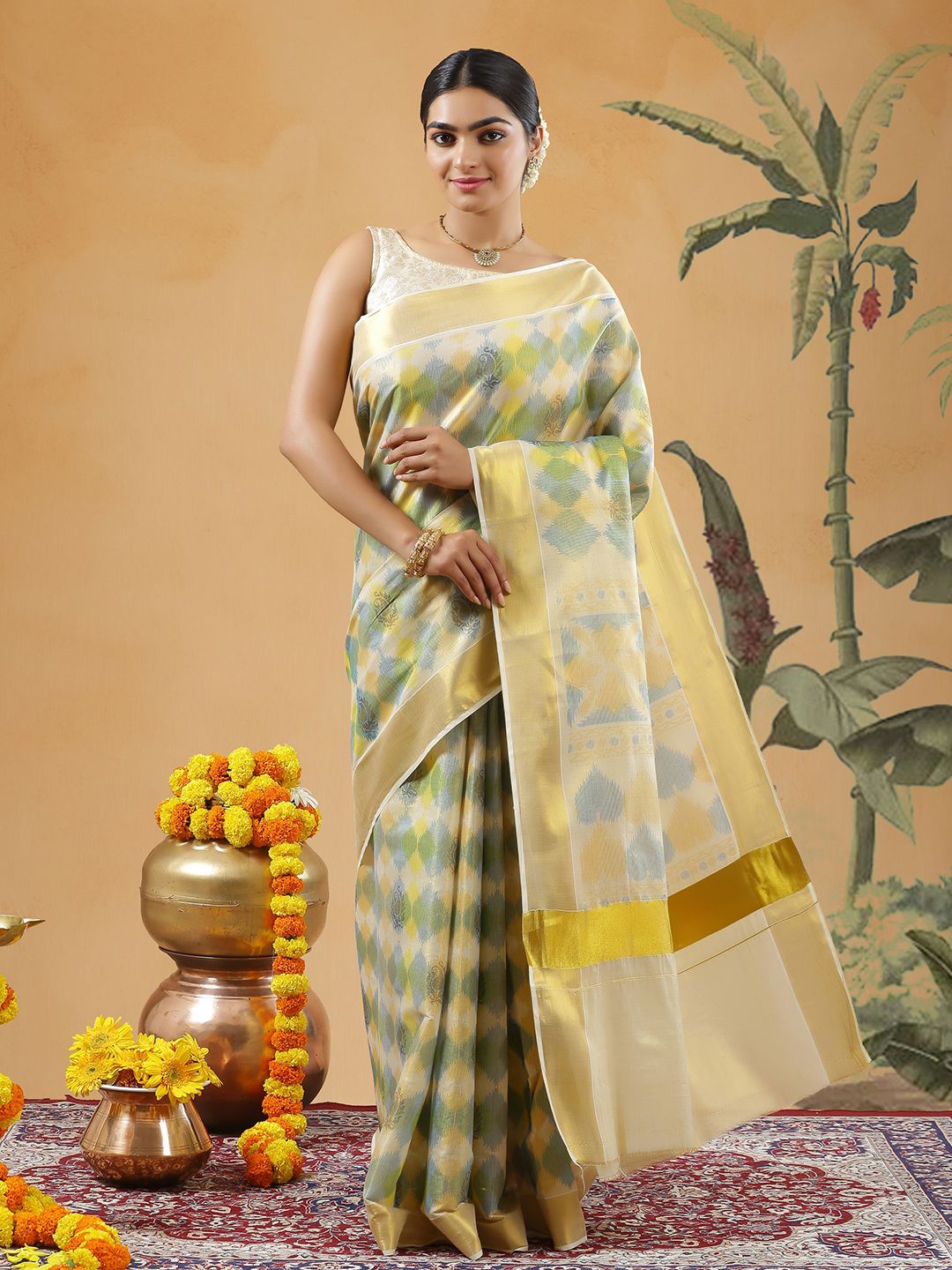 

Kalyan Silks Zari Kasavu Saree, Beige