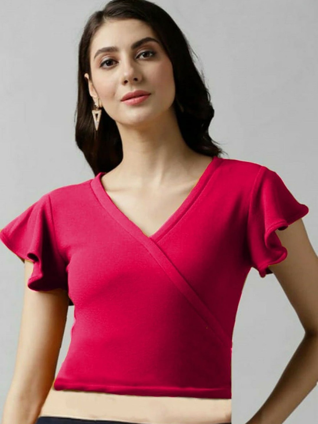 

NiloBerry Flutter Sleeve Crop Top, Pink