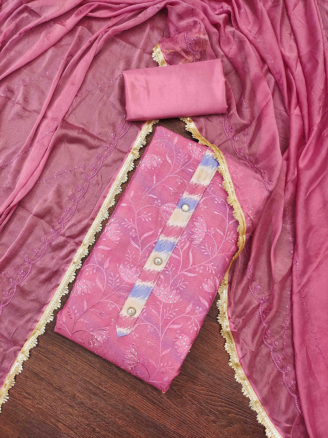 

KIMISHA Embroidered Unstitched Dress Material, Pink
