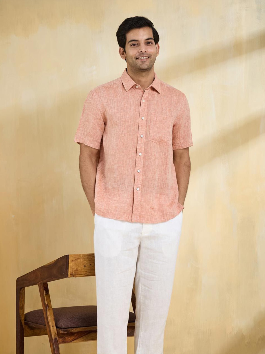 

Fabindia Men Opaque Party Shirt, Orange