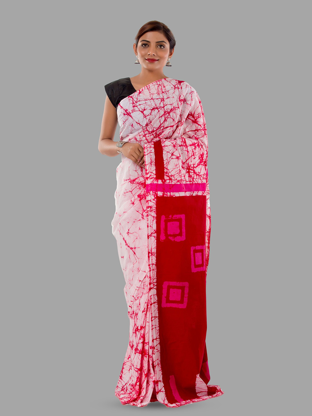 

HANDICRAFT PALACE Tie and Dye Pure Cotton Block Print Saree, Pink