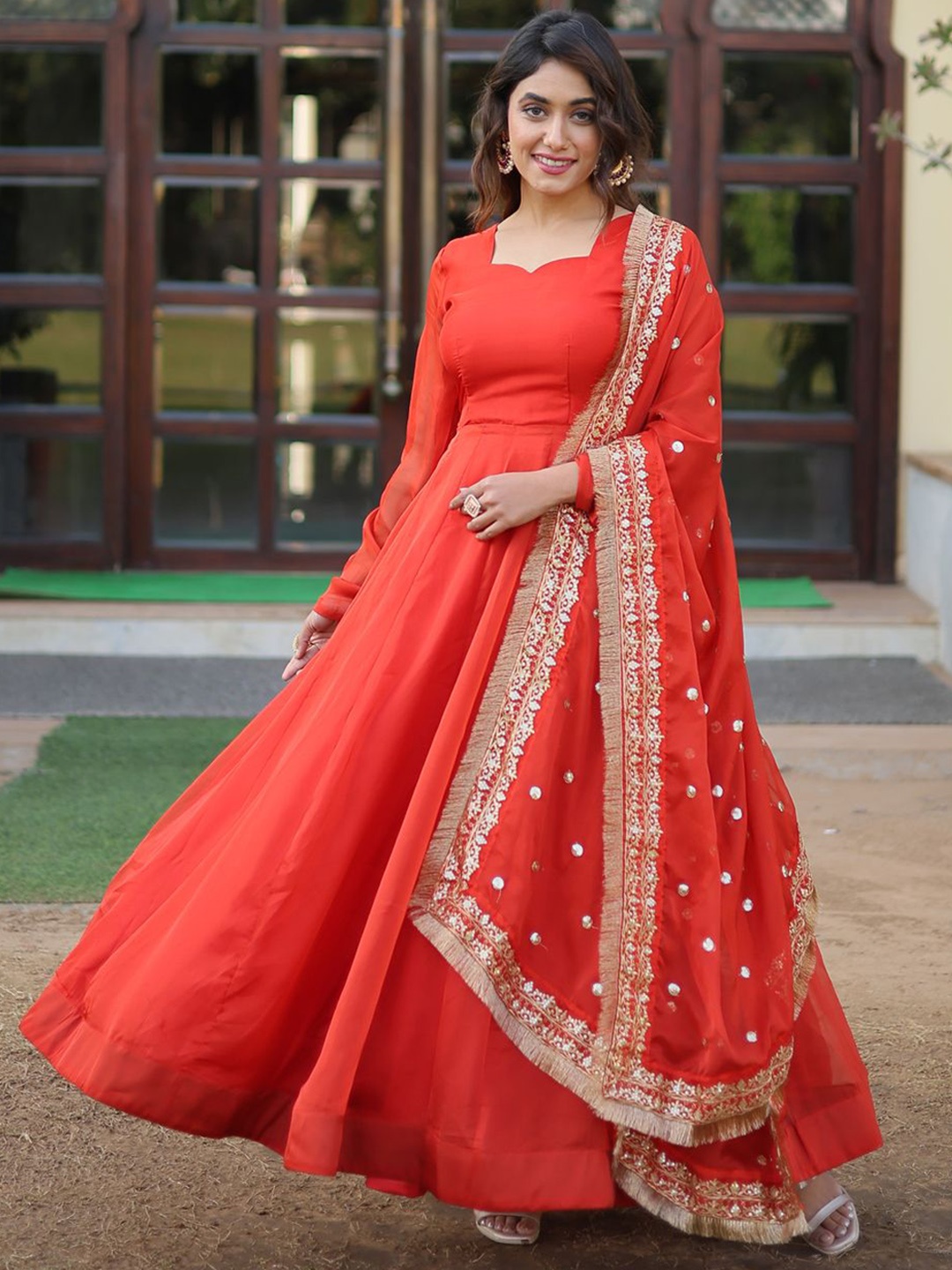 

Anara Women Geometric Georgette Anarkali Kurta, Orange