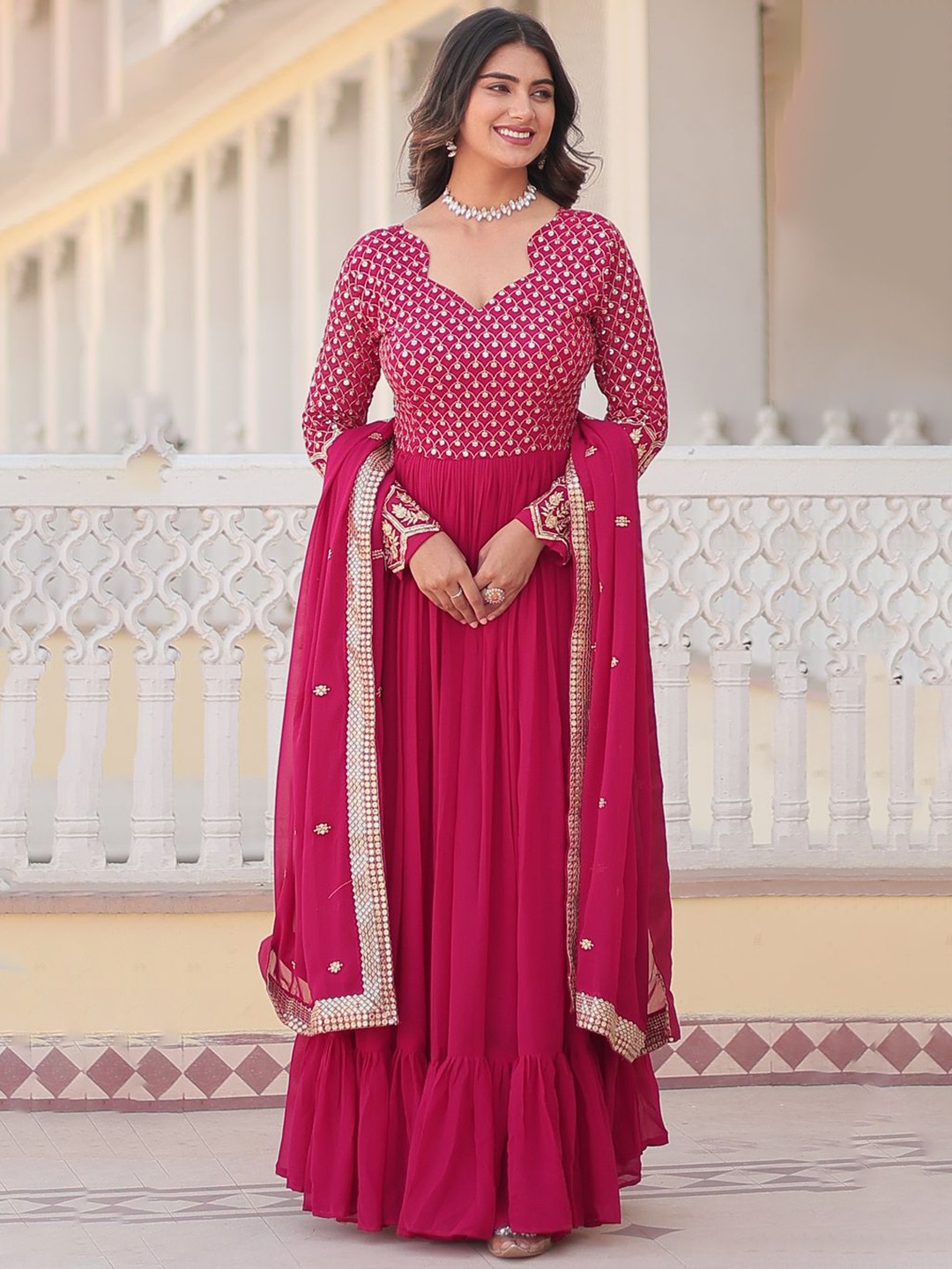 

Anara Women Embroidered Georgette Anarkali Kurta, Pink