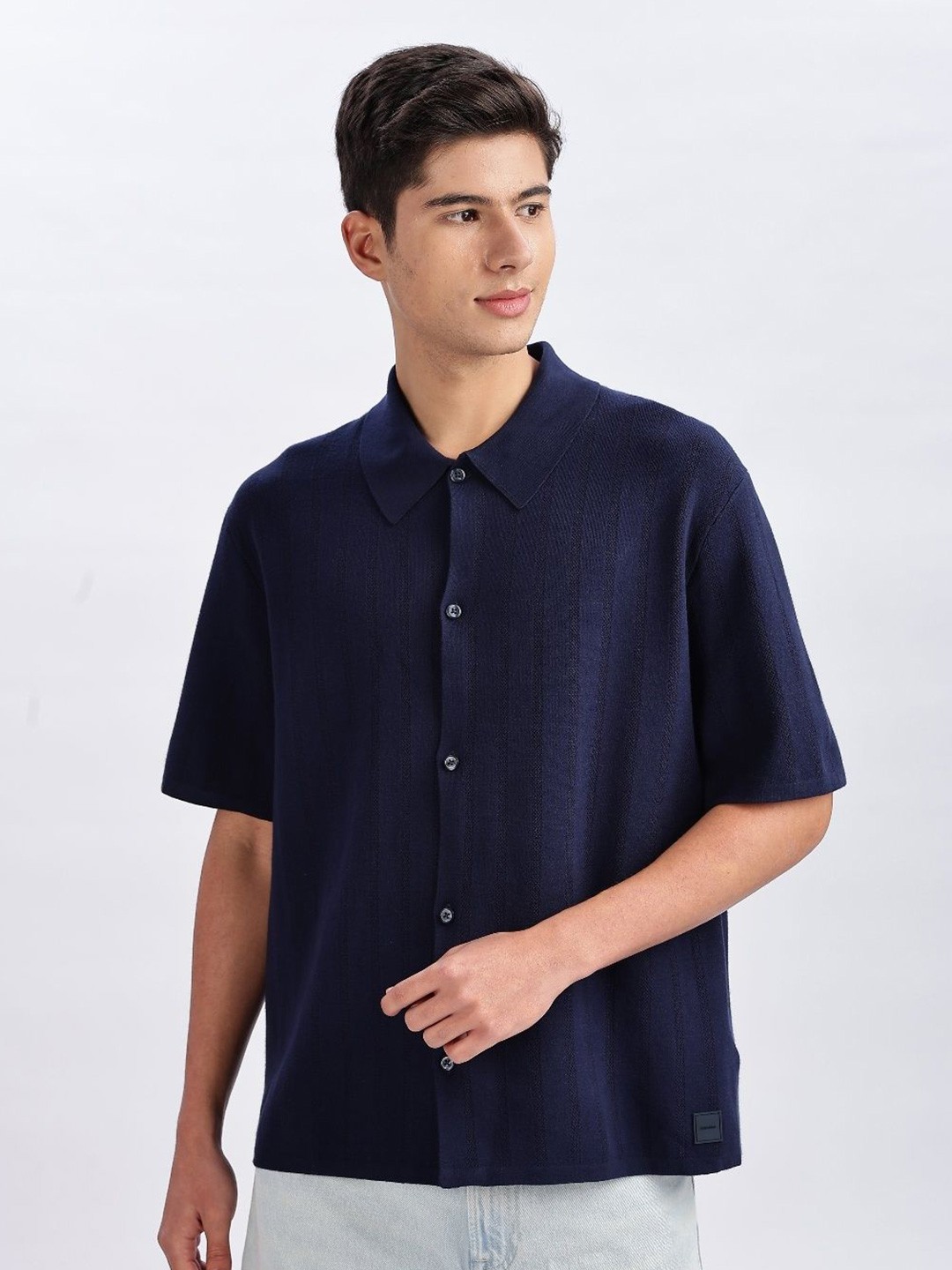 

Calvin Klein Jeans Men Opaque Printed Casual Shirt, Navy blue