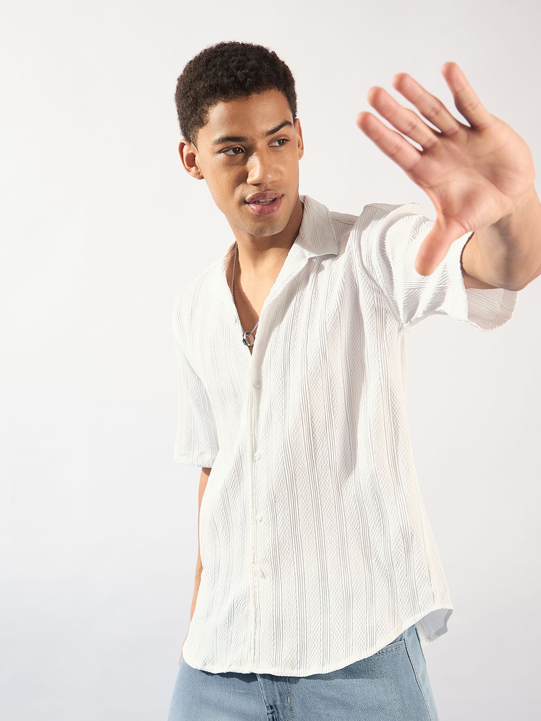 

DENNISON Self Design Oversized Casual Shirt, White