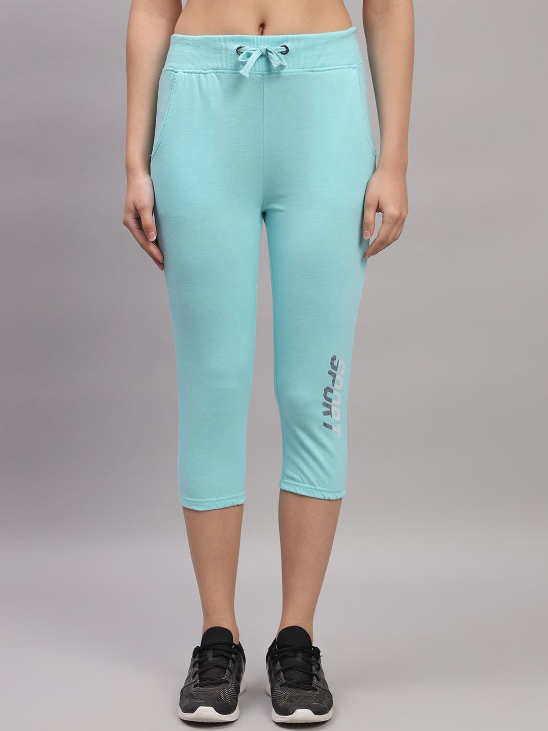 

TRAZO Mid-Rise Cotton Capris, Blue