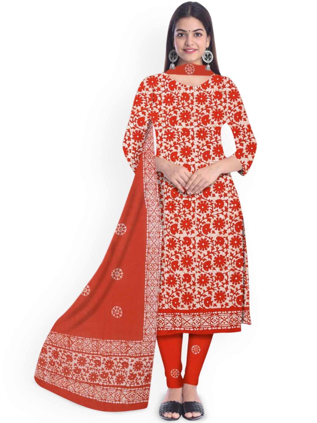 

Farooq Dyeing Printed Pure Cotton Unstitched Dress Material, Orange