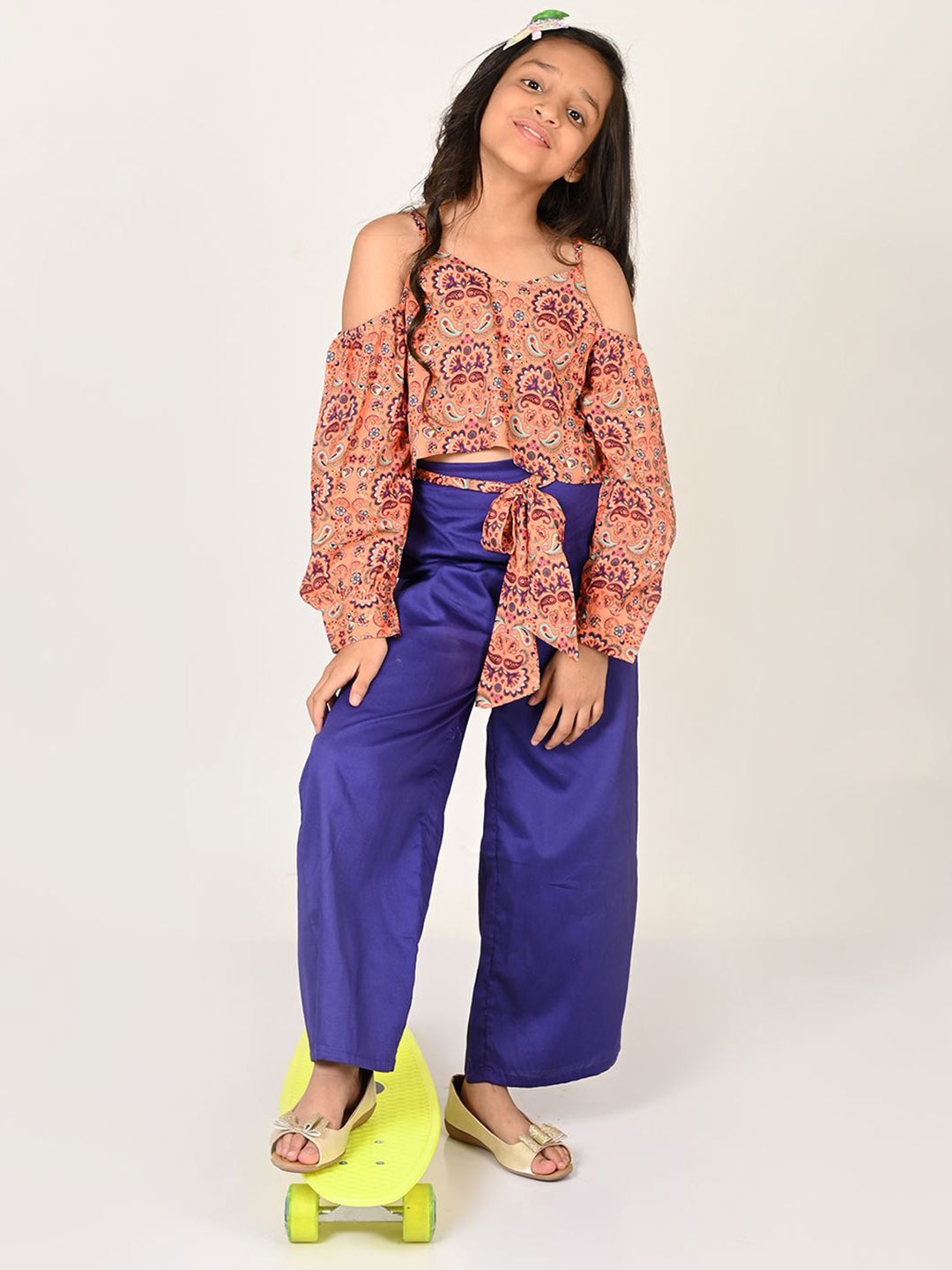 

LIL DRAMA Girls Printed Top with Palazzos, Purple