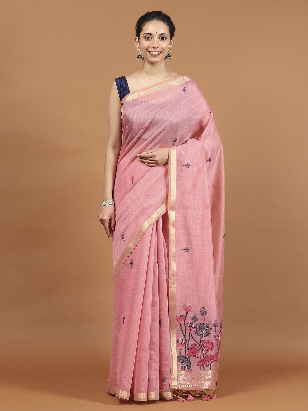 

Meena Bazaar Woven Design Zari Art Silk Saree, Pink