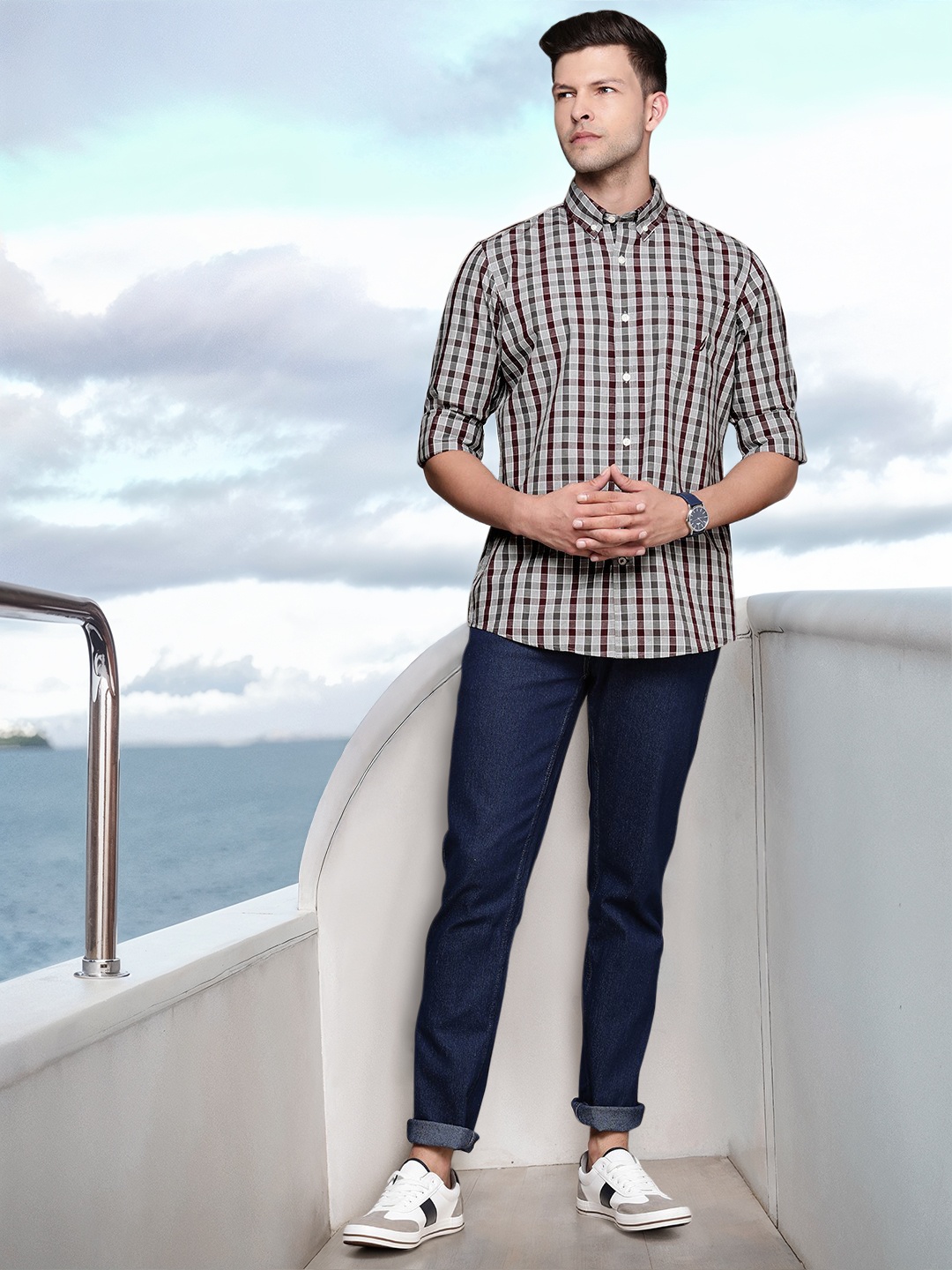 

Nautica Classic Fit Checked Pure Cotton Casual Shirt, Grey