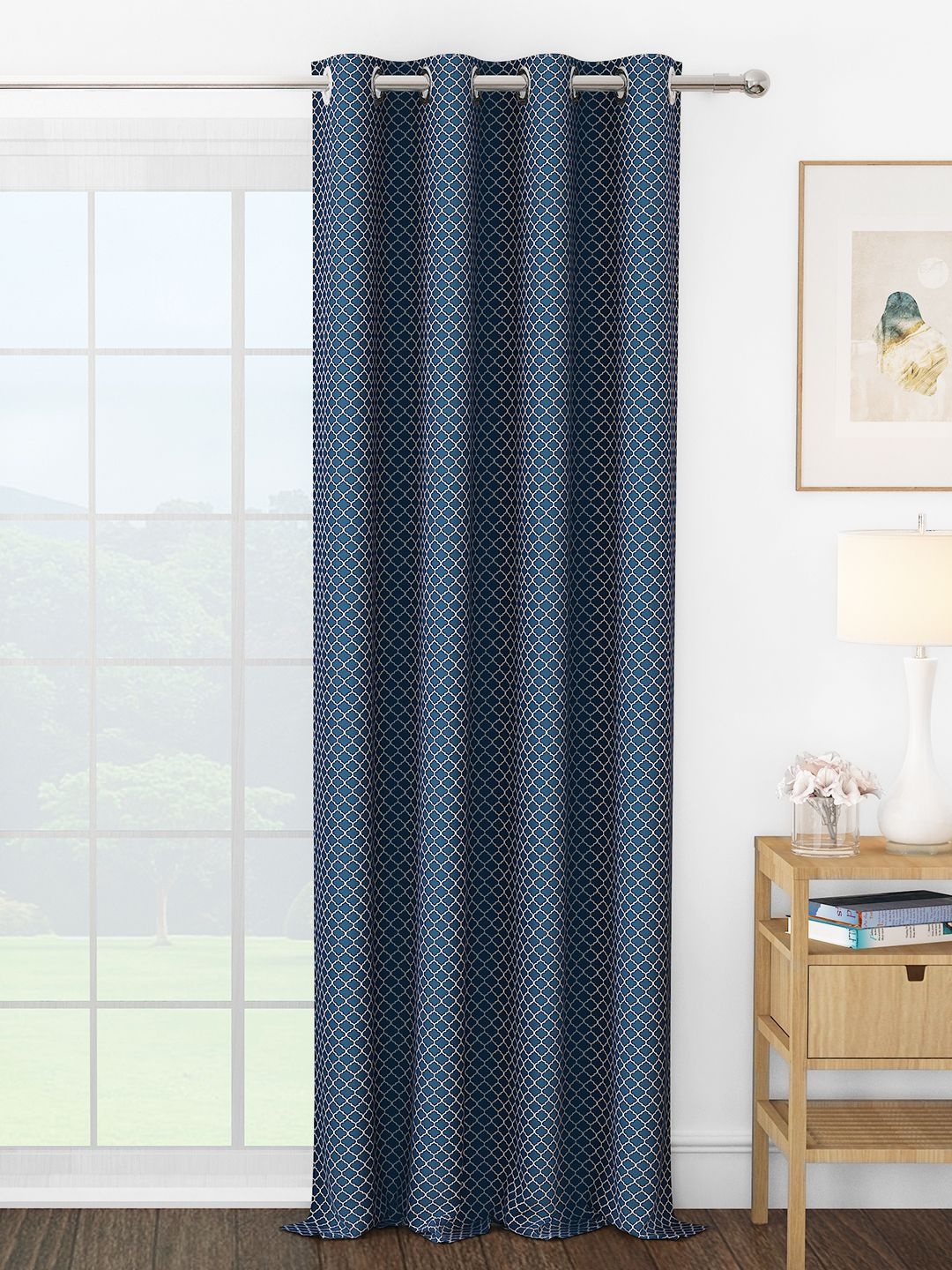 

Story@home Navy Blue & White Room Darkening Door Curtain