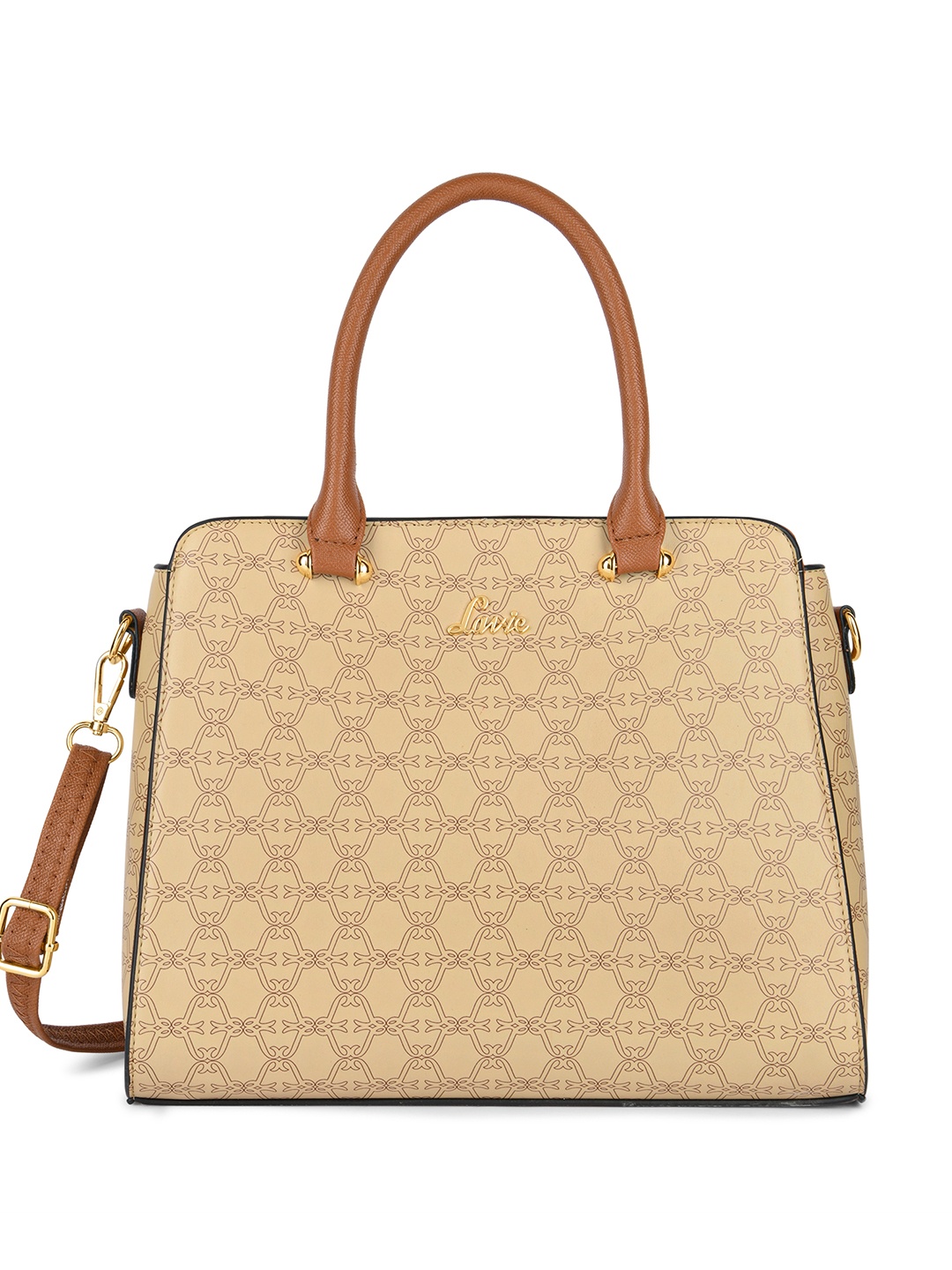 

Lavie Ethnic Motifs Printed Structured Satchel with Quilted, Beige