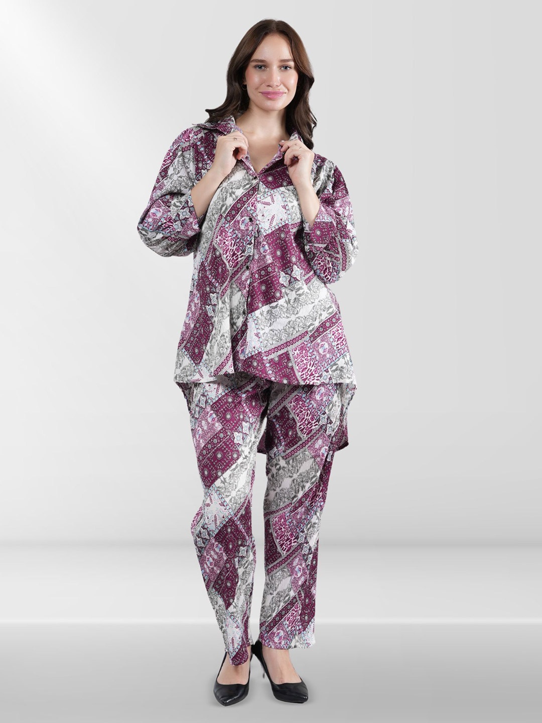 

Belfry Printed Shirt With Trouser Co-Ords, Purple