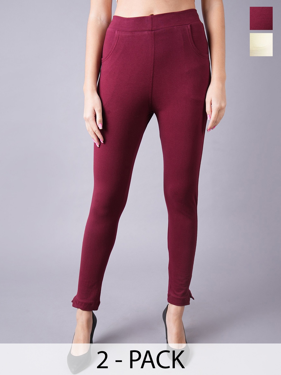 

Valles365 by S.C. Pack Of 2 Cotton Ankle-Length Leggings, Maroon