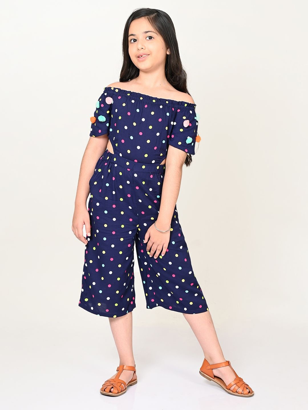

LIL DRAMA Girls Printed Basic Jumpsuit, Navy blue