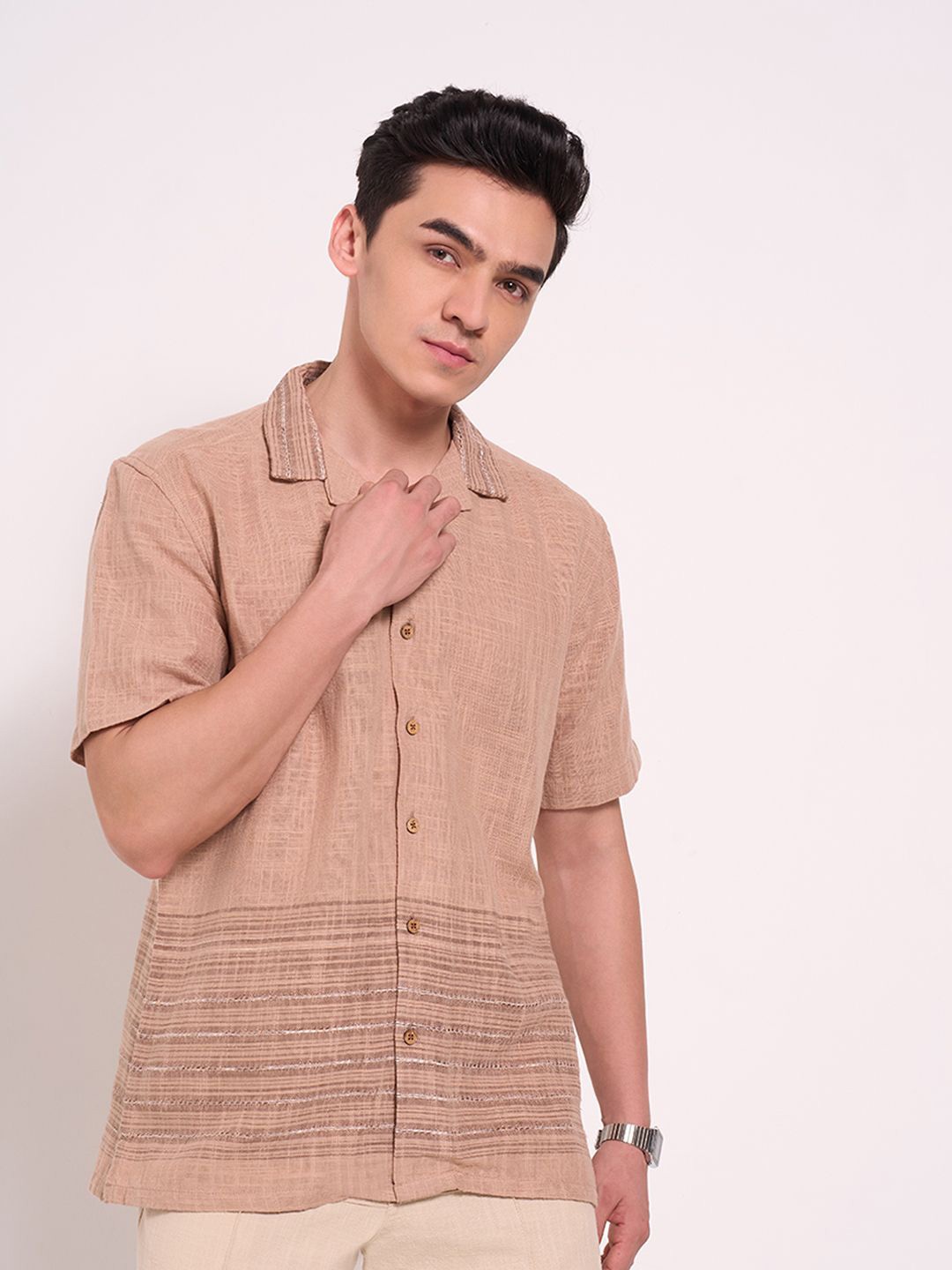 

7 Alt by Pantaloons Men Opaque Casual Shirt, Tan