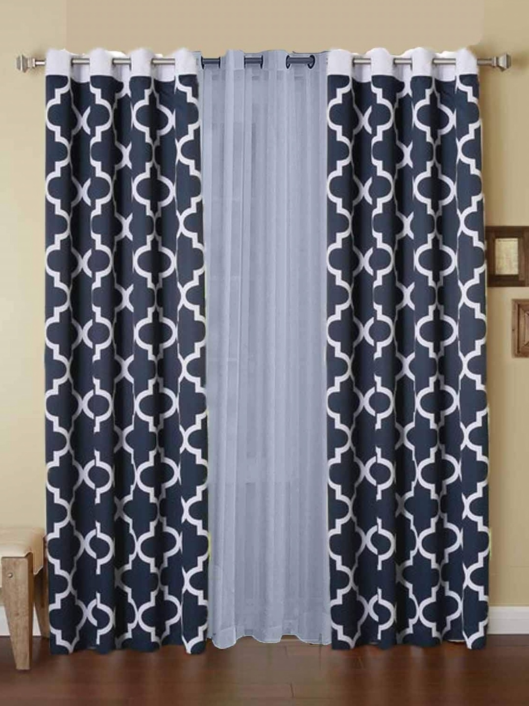 

Dekor World Multicoloured Set of 3 Window Curtain, Multi