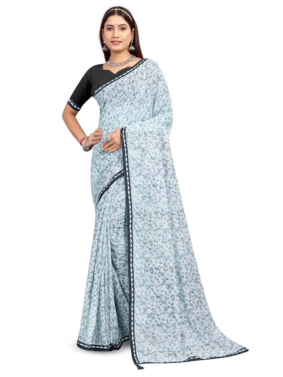 

shree krishna fashion Floral Embroidered Art Silk Saree, Grey
