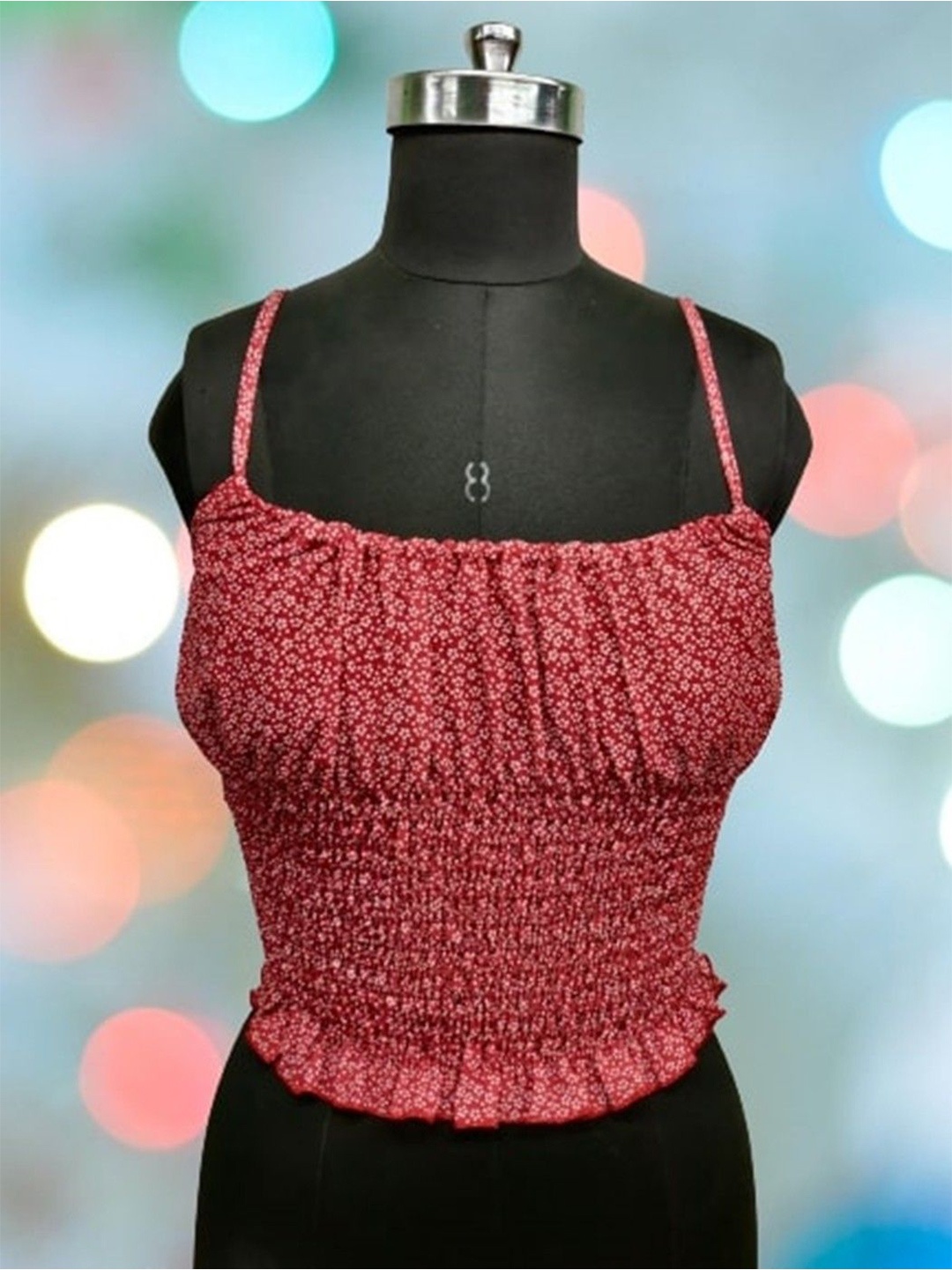 

NiloBerry Print Crepe Crop Top, Red