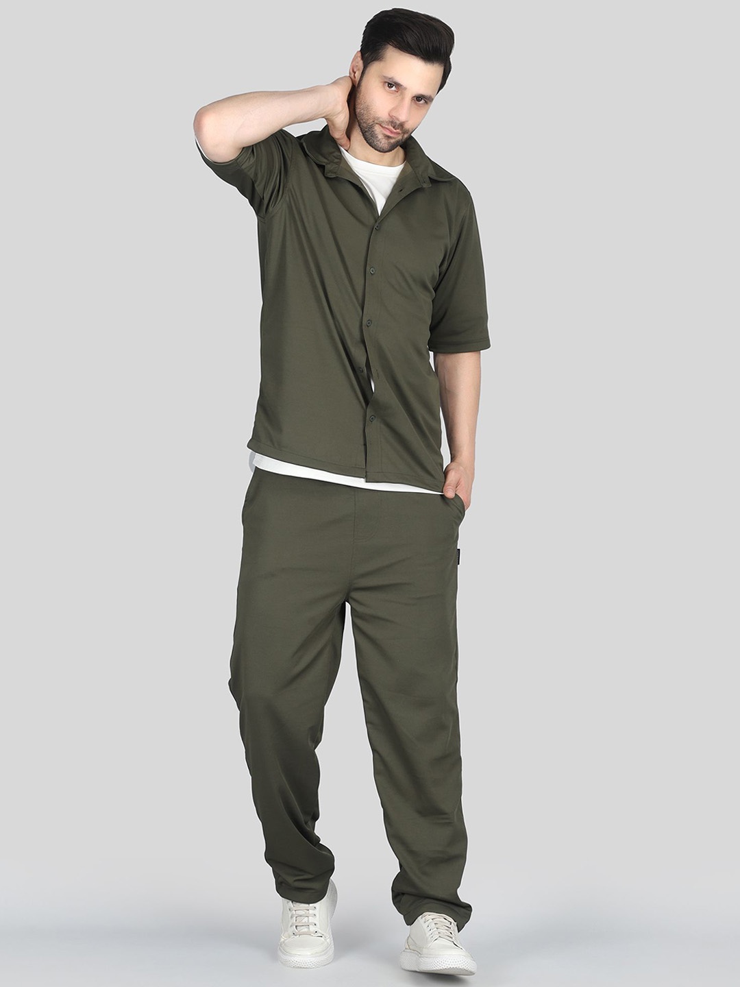 

Raxedo Shirt Collar Neck Shirt With Trousers Co-Ords, Olive