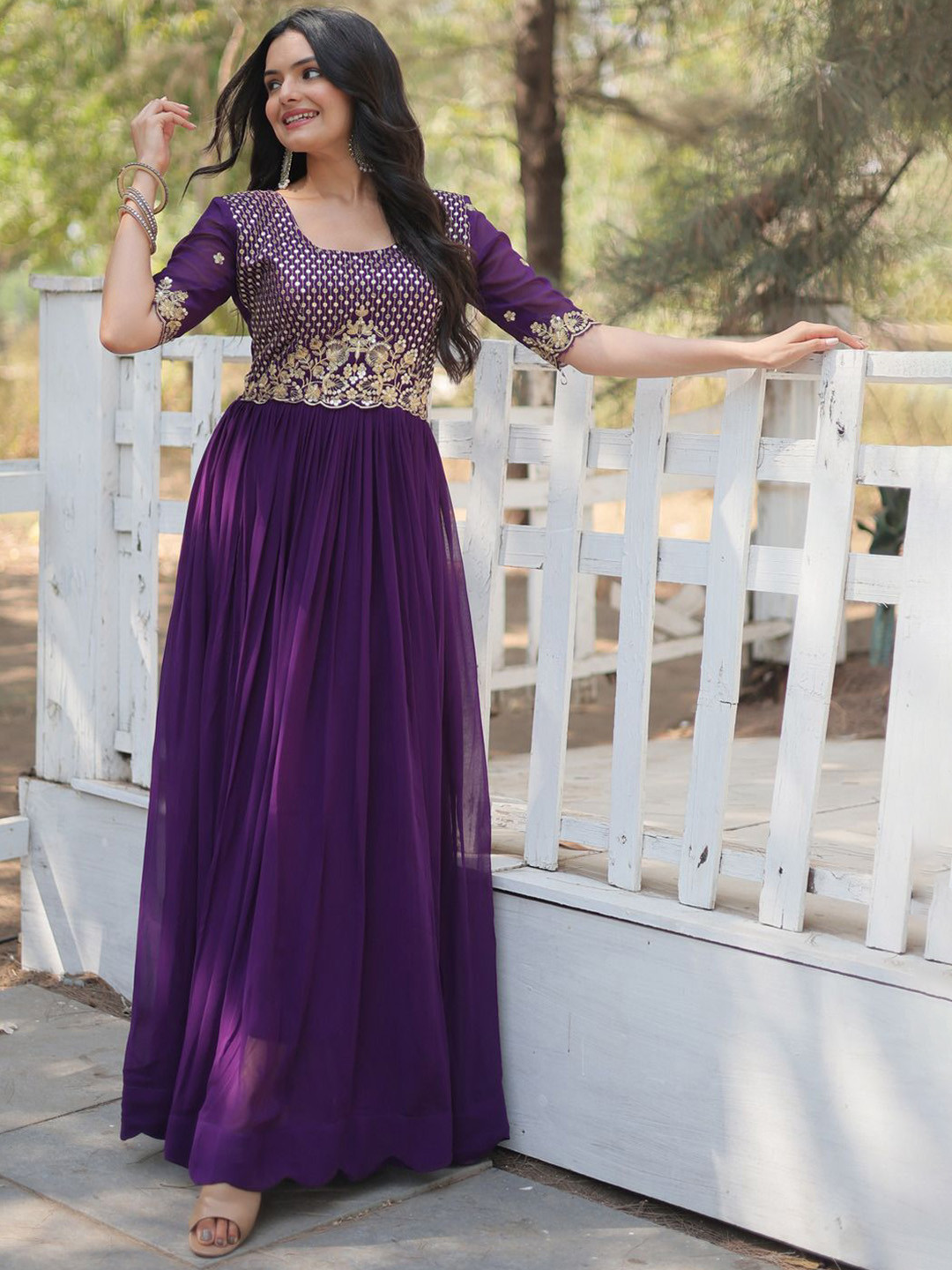 

Anara Women Georgette Anarkali Kurta, Purple