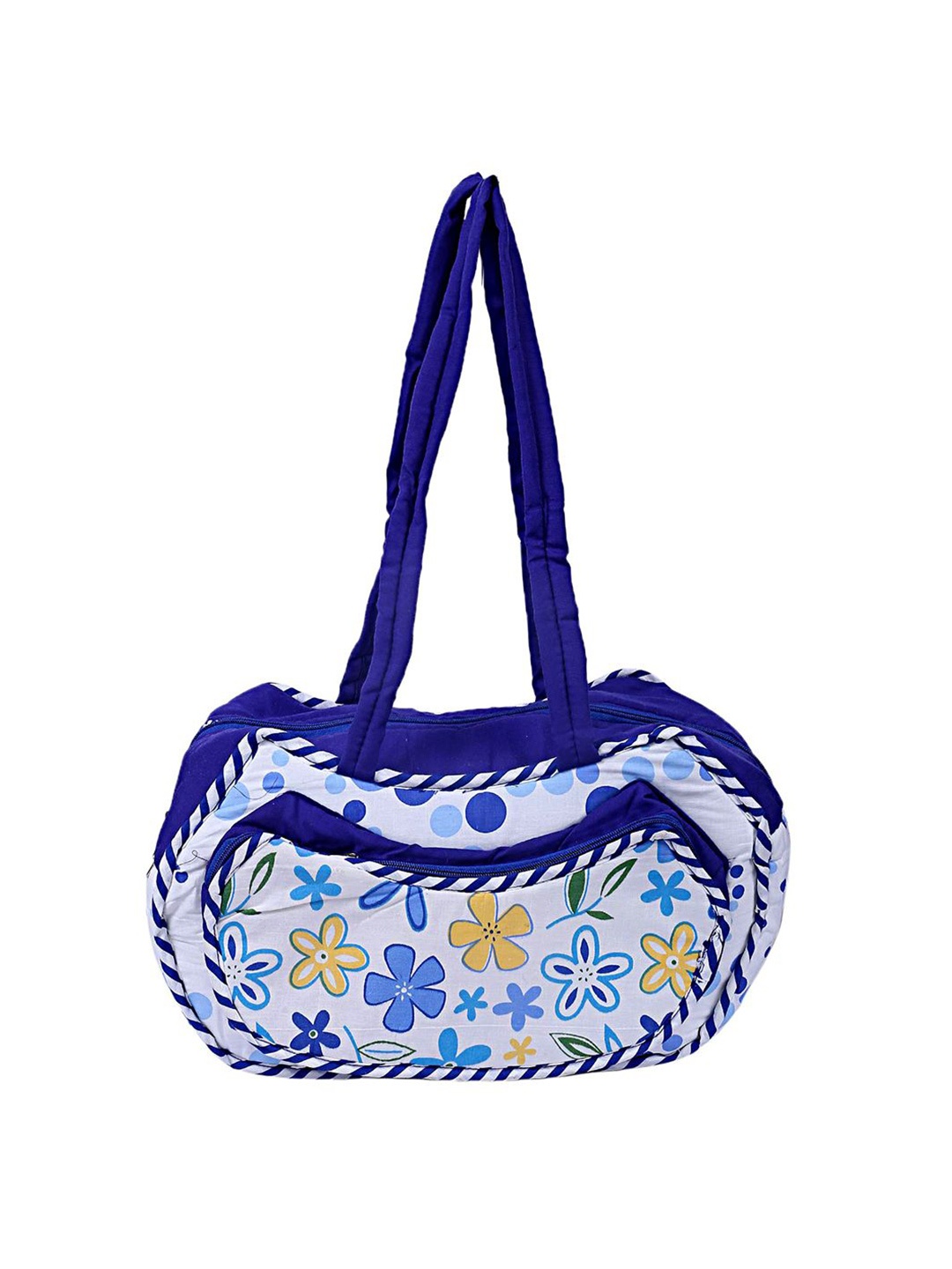 

Kuber Industries Floral Printed Shopper Tote Bag with Applique, Blue