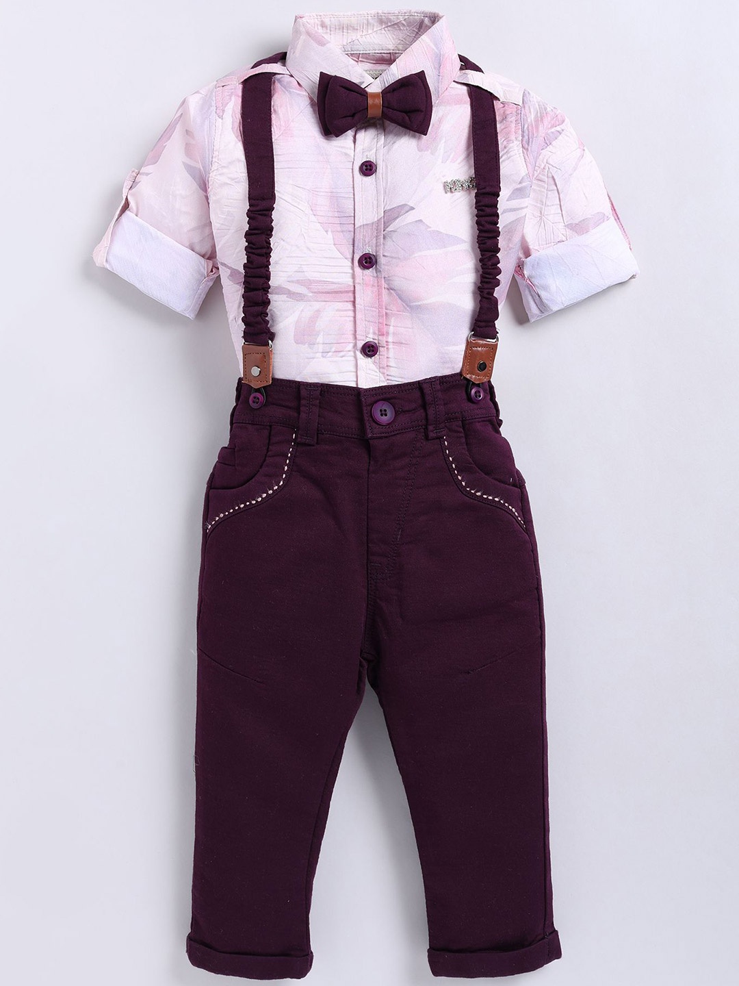 

LITTLE COLLARS Boys Printed Shirt with Trousers, Brown