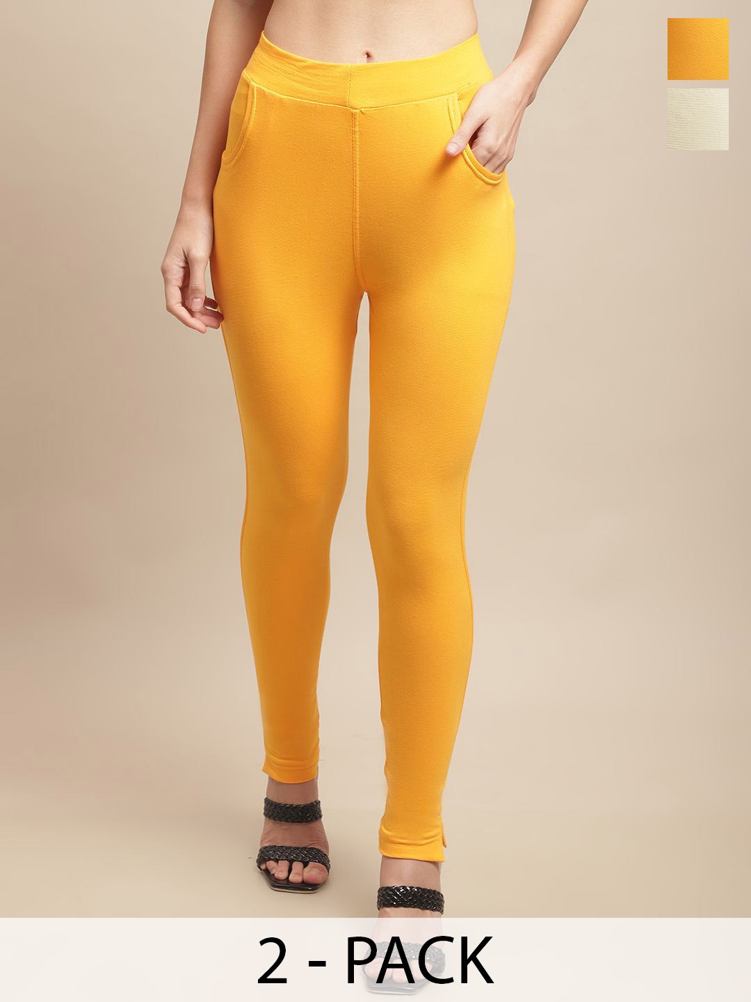 

Valles365 by S.C. Pack Of 2 Cotton Ankle Length Leggings, Yellow